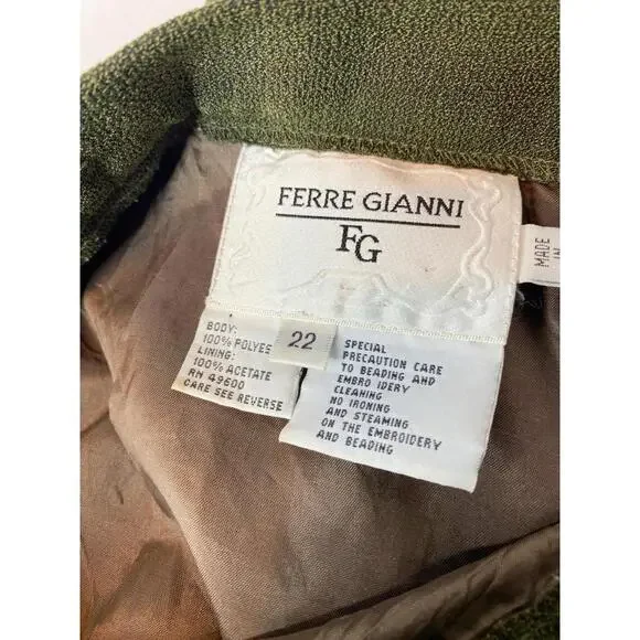 Ferre Gianni Skirt Womens 22 Olive Green Solid  Zip Back Slit Lined Career - Picture 11 of 13